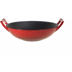 Cast iron wok RED with glass lid - diameter 36cm